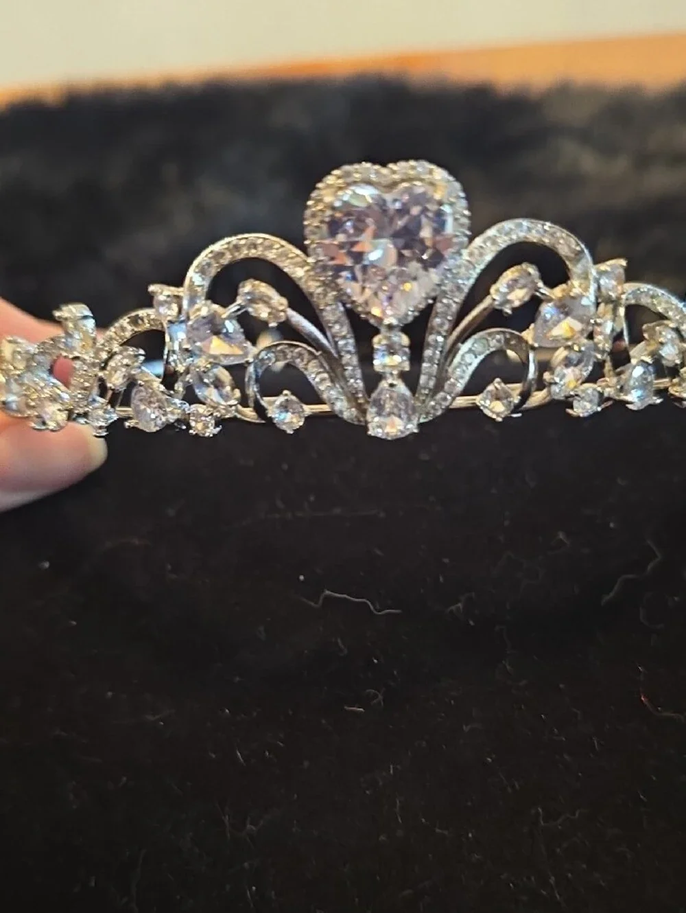 Silver Crystal Heart Tiara Headband